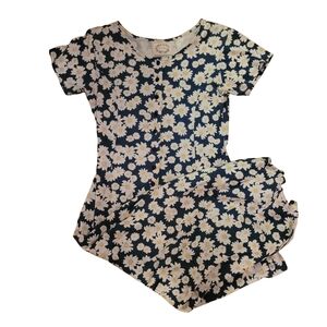 Floral Kids Pajamas - Navy and White